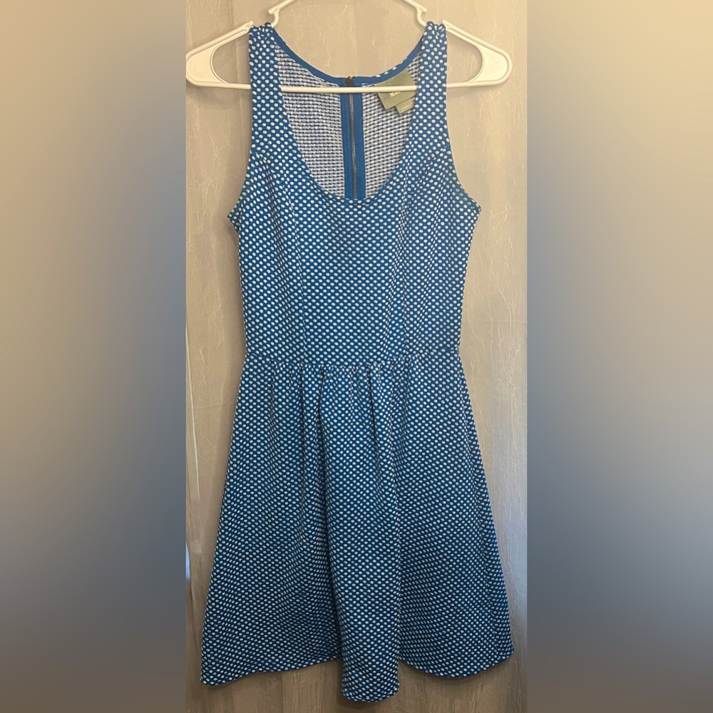 EUC Anthropologie Maeve Caldera Textured Blue Polka Dot Dress Size XS